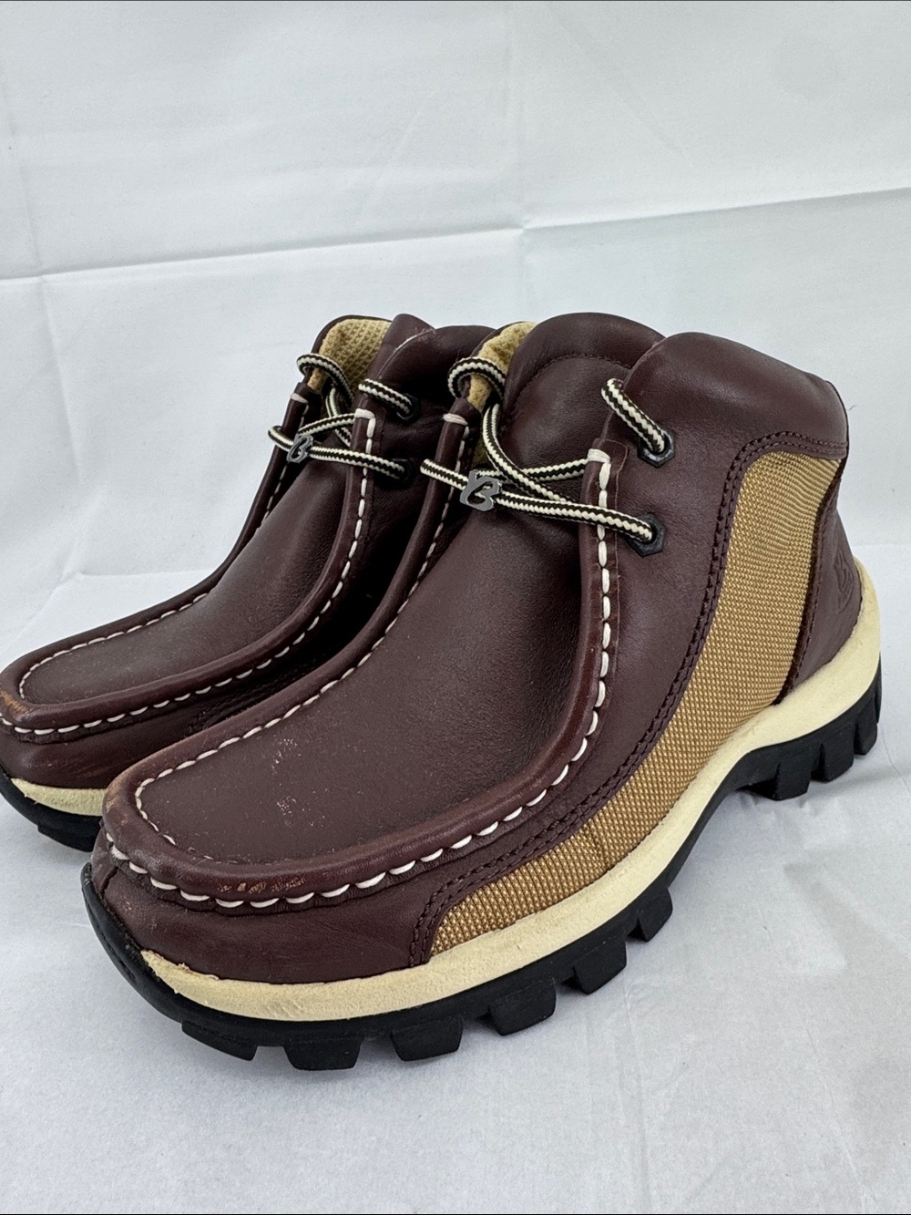 Buffalino B-Boots Brown Leather & Tan Canvas Chukkas Boots, EU 40 M 7.5, W 9
